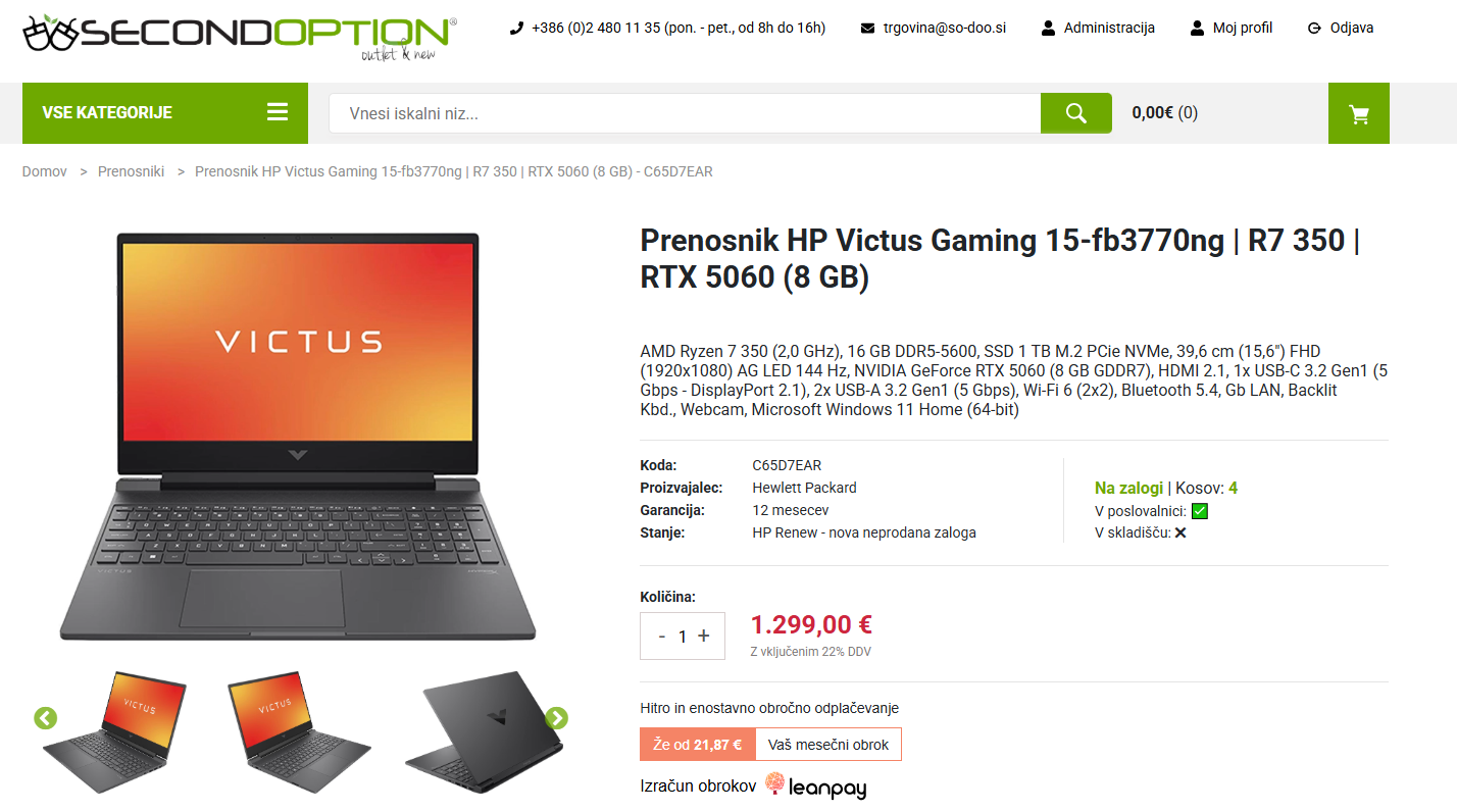HP VICTUS 5060 gaming prenosnik Screenshot izdelka in link do strani izdelka